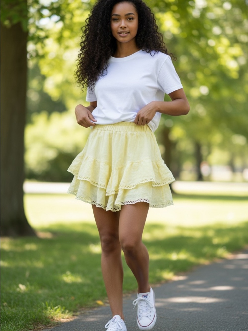 Tiered Ruffle Mini Skort in Light Yellow